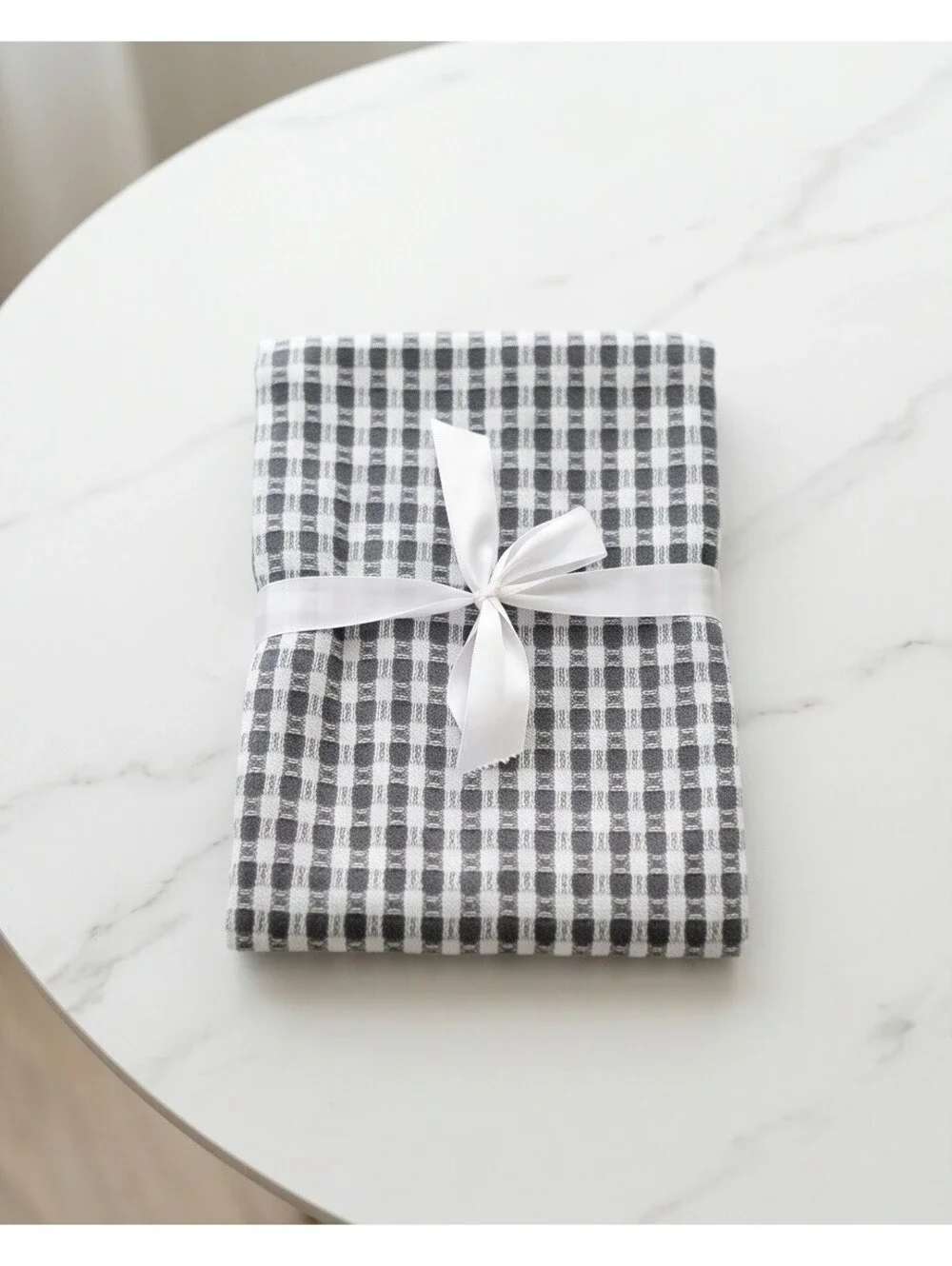 Set of 2 Gray White Checkered Waffle Weave Cotton Kitchen Towels NWOT